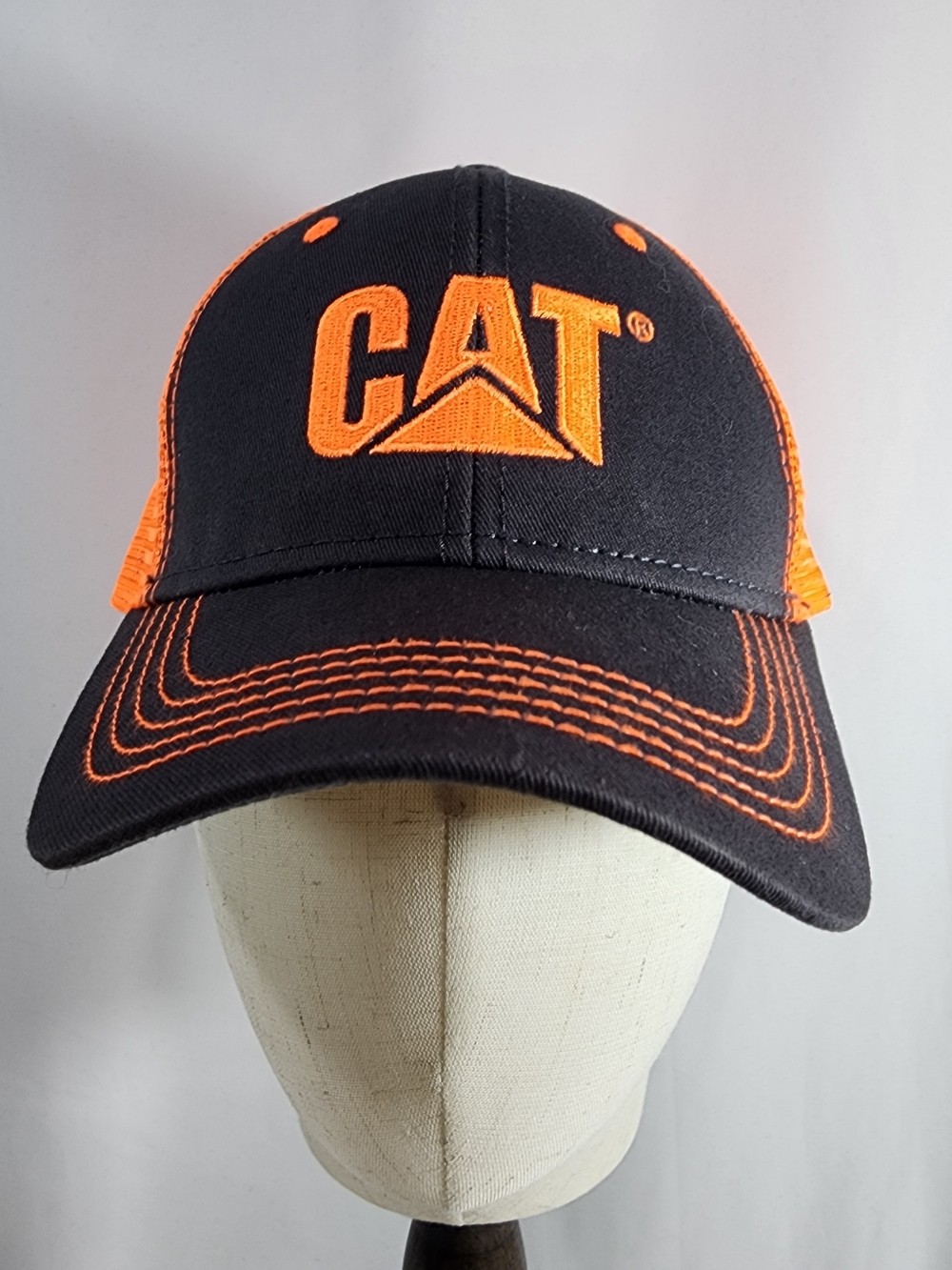 CAT Black Orange Solid Trucker Hat Adjustable Mesh Back Snapback One Size